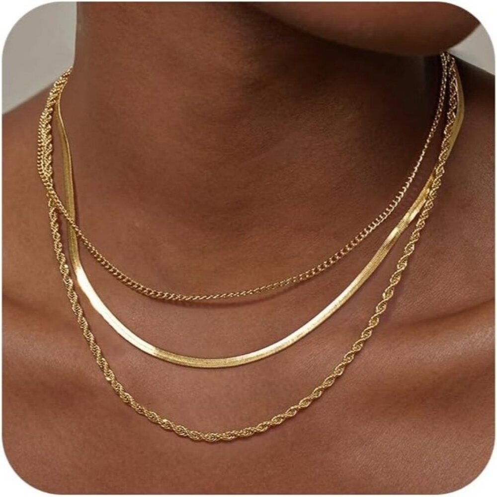 Women's Layered Necklace Set 3 Piece Dainty Gold Jewelry 14K Gold Plated
